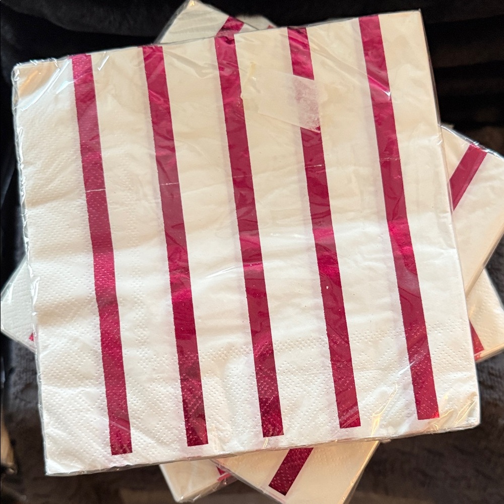 White Napkins with Red Stripes 10 pks